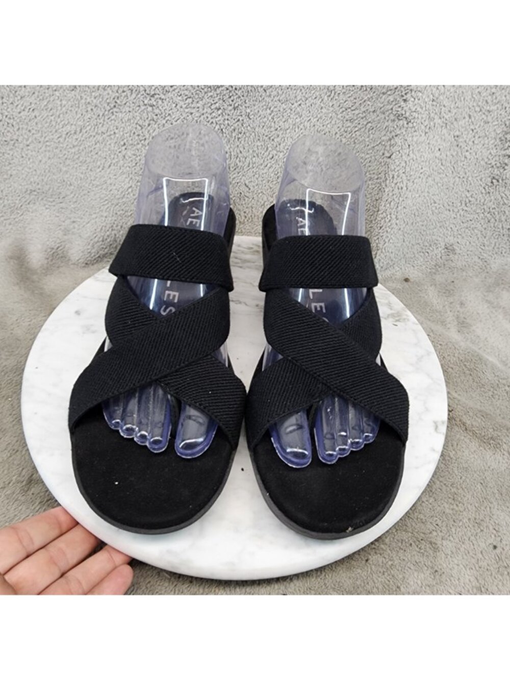 Aerosoles Shoes Womens Size 9.5 Black Fabric Slip On Sandals - Picture 3 of 11